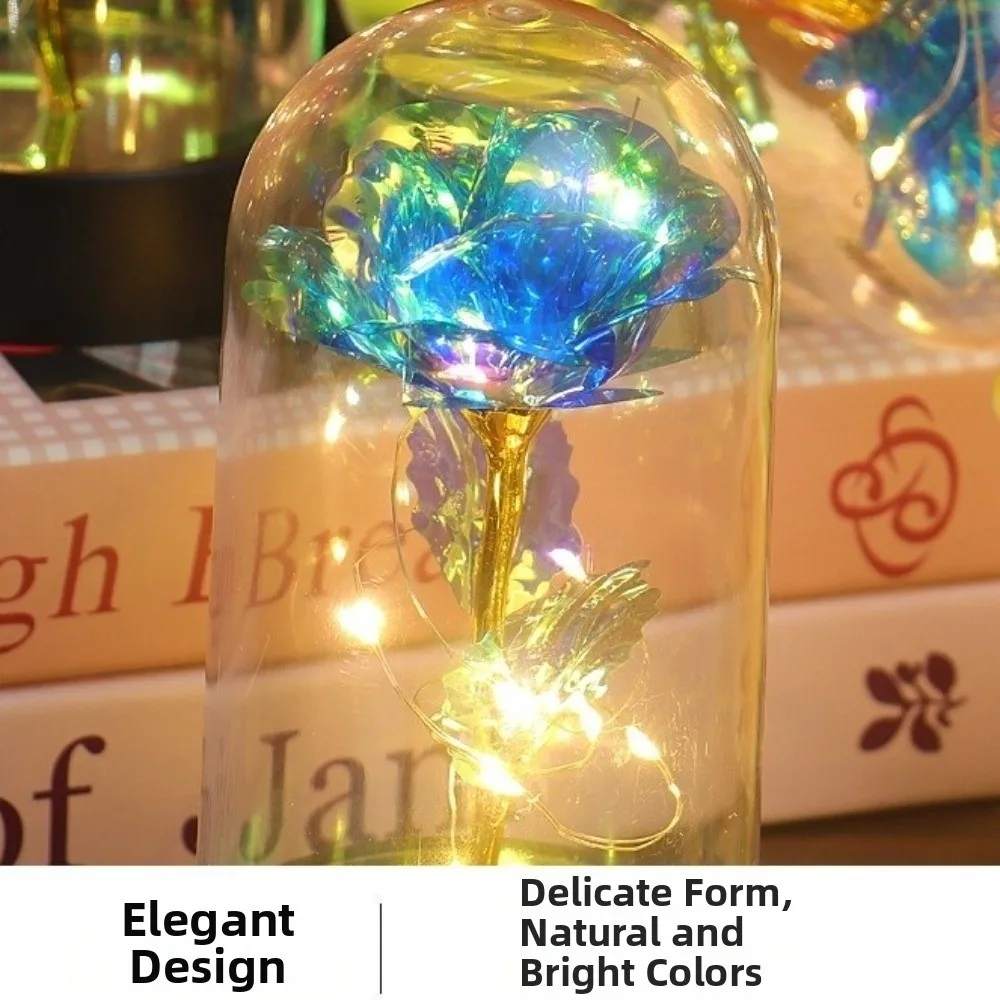 LED Gold Foil Rose with Transparent Cover Creative Gift Ornaments LED Luminous Preserved Flower Artificial Rose Flowers