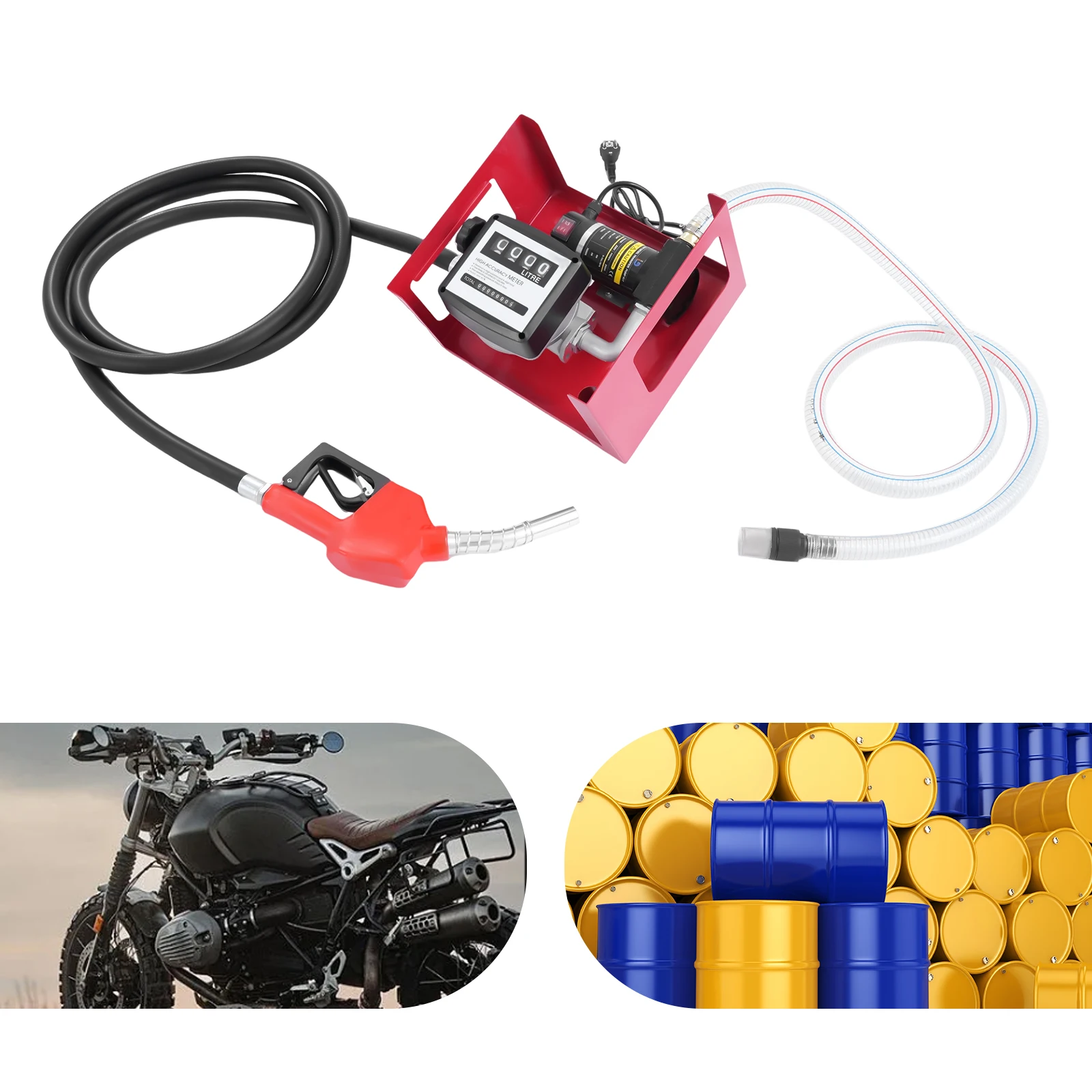 Pompe de transfert de carburant diesel électrique, 200W 3600RPM, pompe à huile auto-amorçante avec débitmètre, débit max. 50L/min pour tracteurs, bateaux, excavatrices, corps en fonte, buse à arrêt automatique