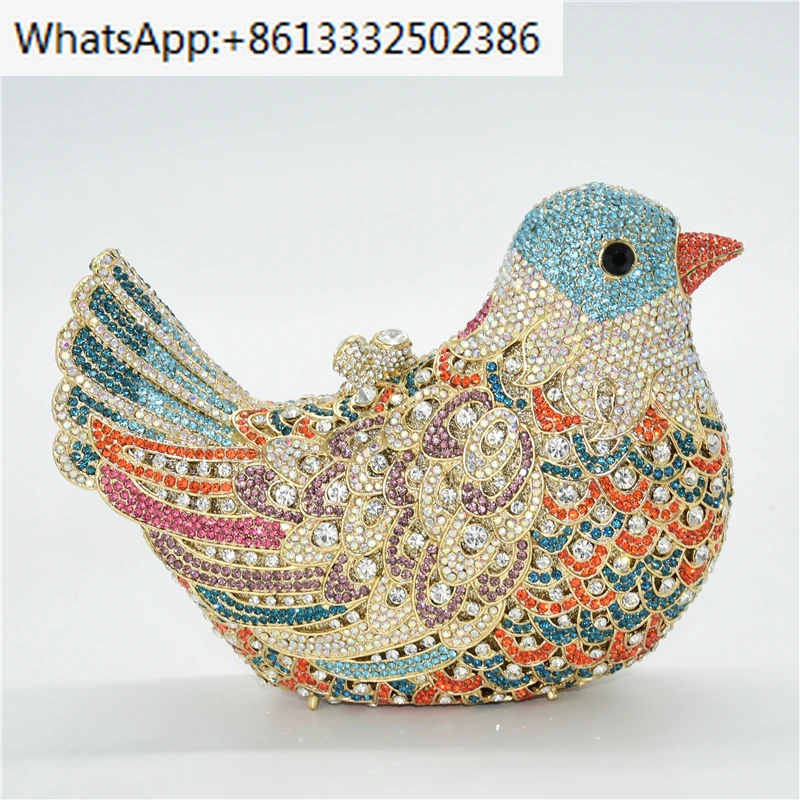 Latest Design Women Wedding Clutches Bags Purse for Bride Colorful Diamonds Purse Handbag Animal Bird Handmade Bridal Purses