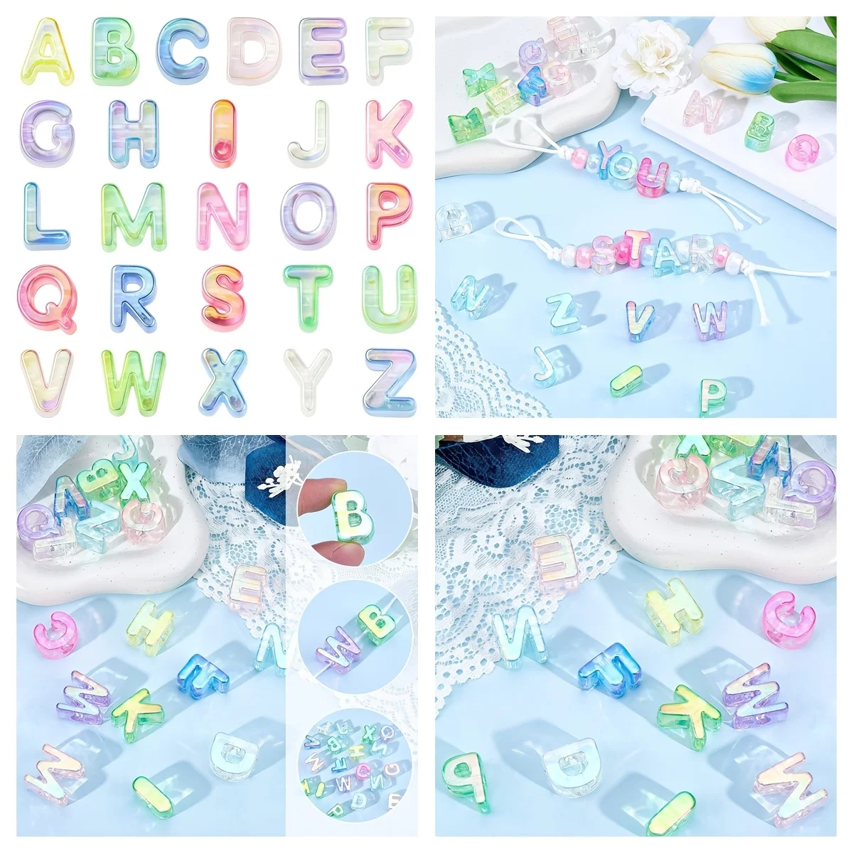 52 European letter beads, 2 per letter, suitable for hand woven bracelets, necklaces, keychains, and lanyard decorations
