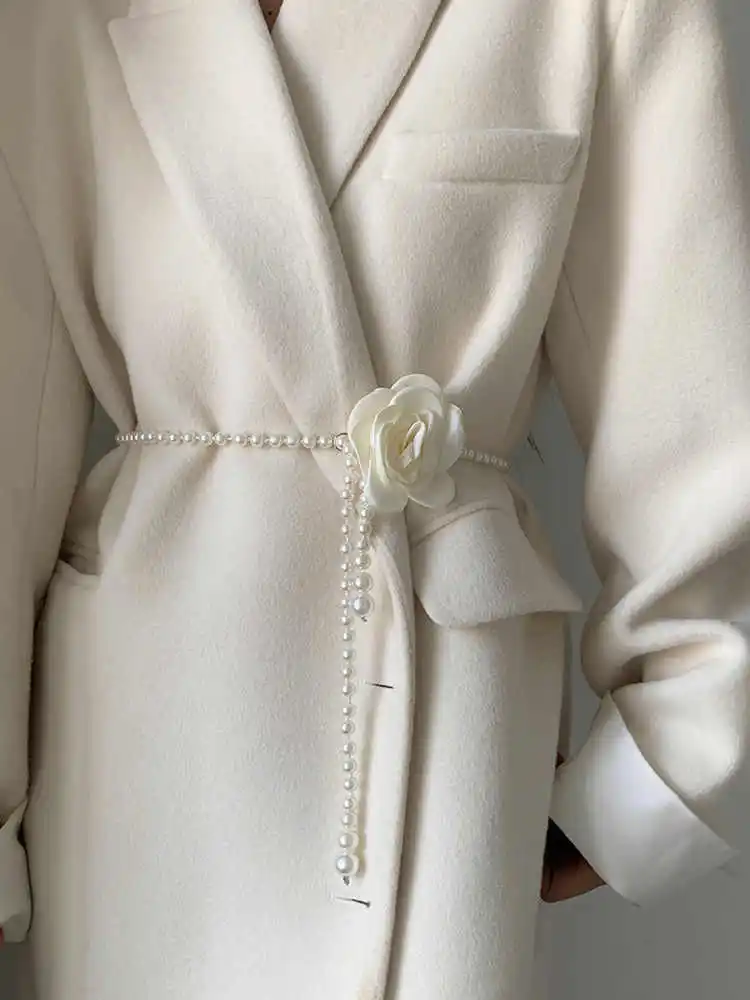 1 قطعة حزام الخصر اللؤلؤ المرأة نمط جديد كاميليا الزخرفية تنوعا حزام الخصر مطابقة معطف على شكل ثوب سترة حزام الموضة الأنيقة