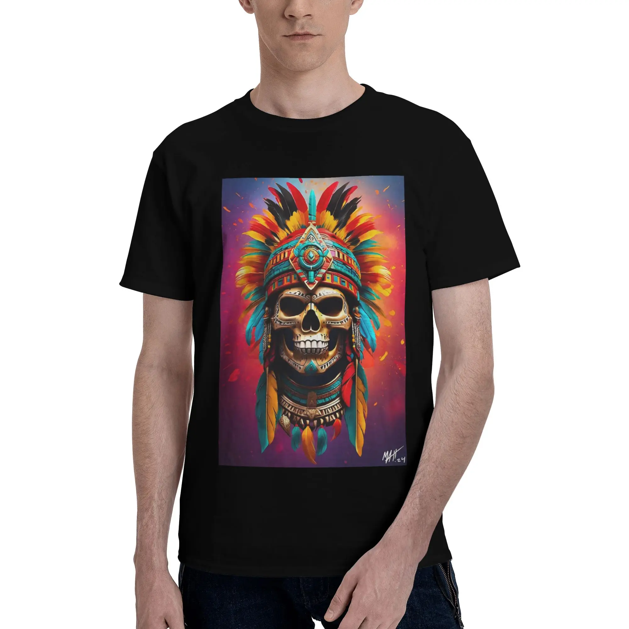 

Футболка из 100% хлопка Aztec Skull7, мужские классические футболки, мужские футболки с круглым вырезом и коротким рукавом, S-6XL