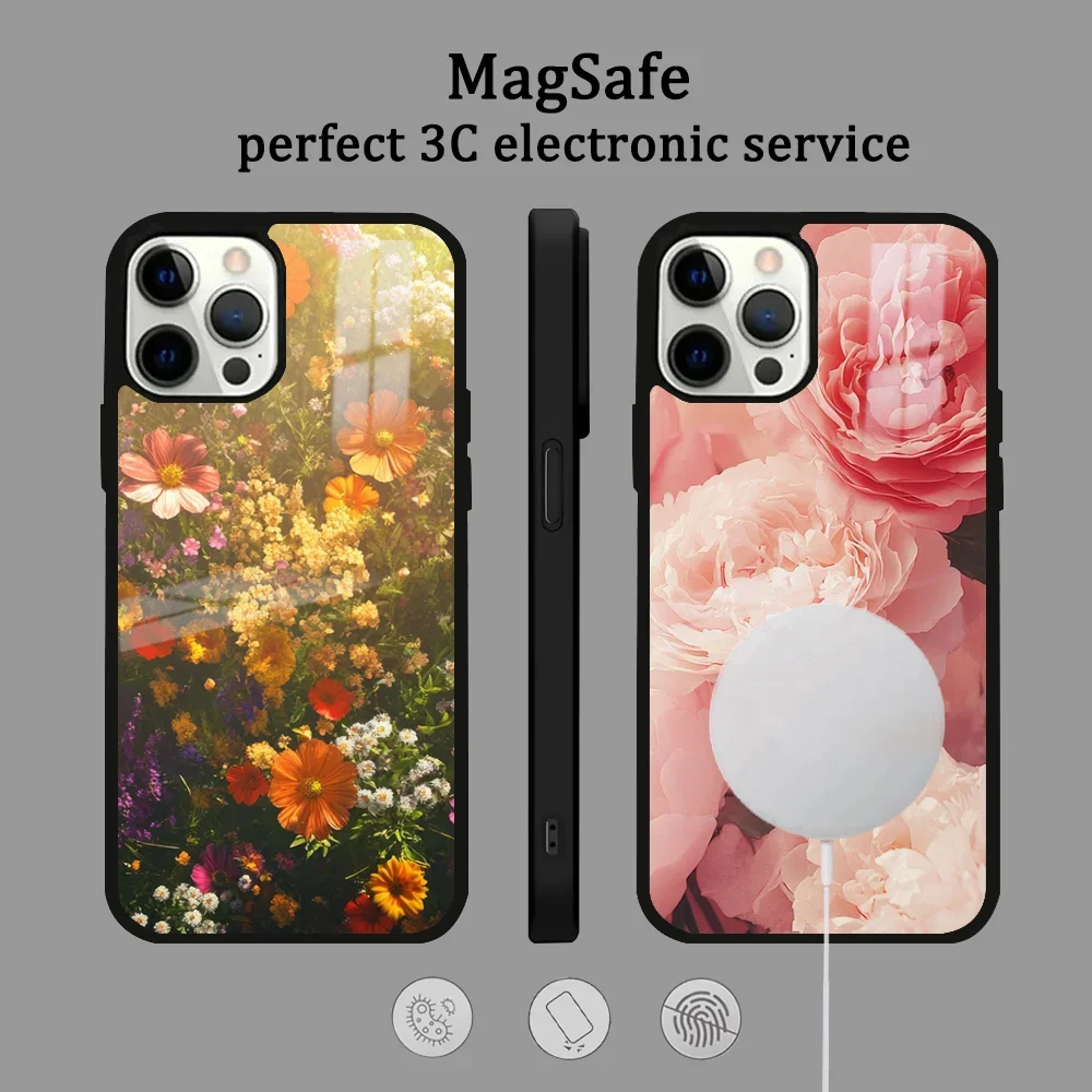 Funda de teléfono rosa Simple púrpura para IPhone 16, 15, 14, 13, 12, 11 Pro Max Plus, Mini funda magnética inalámbrica con espejo Magsafe