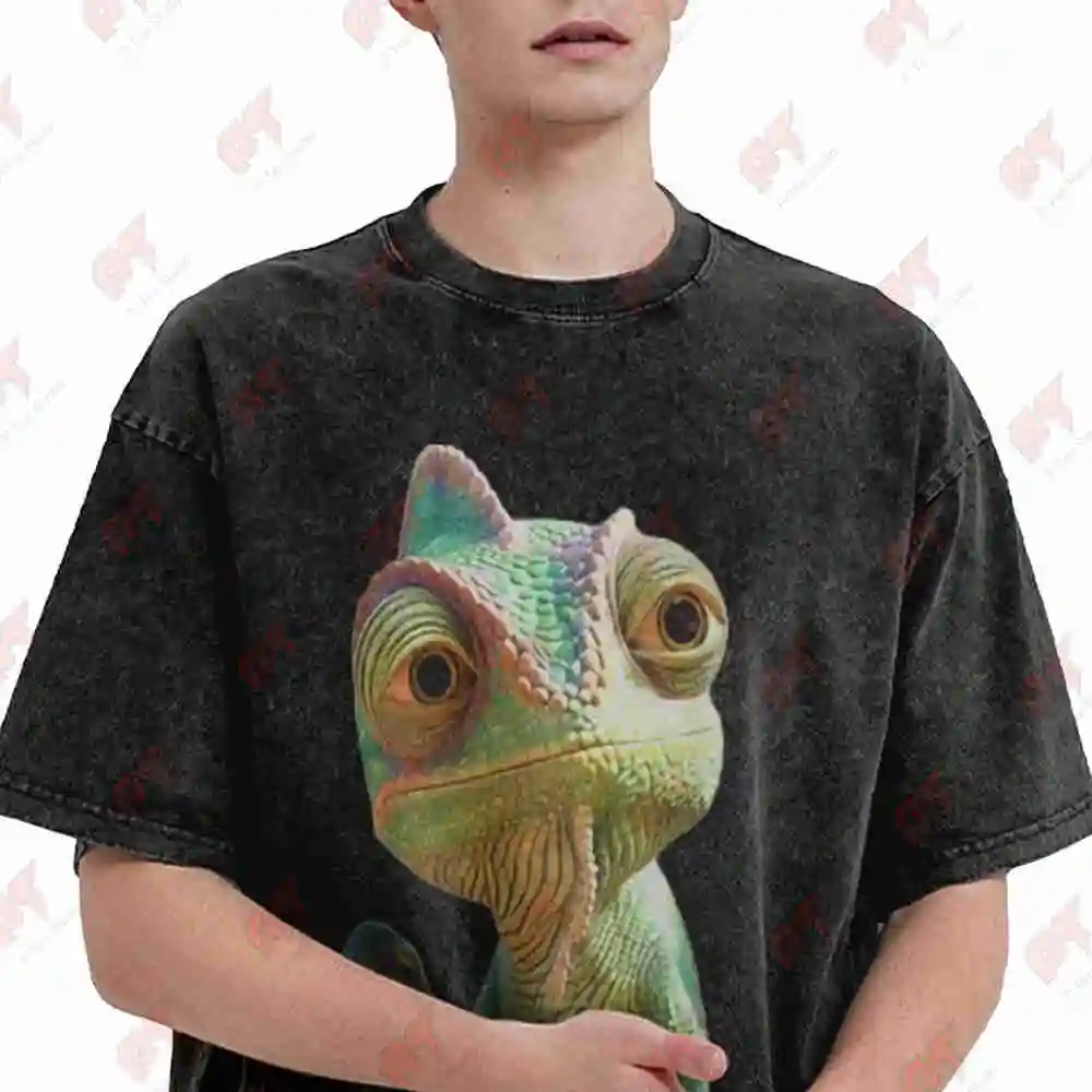 Chameleon Lizard Iguana Vintage Washed Tee Pure Cotton T-Shirt