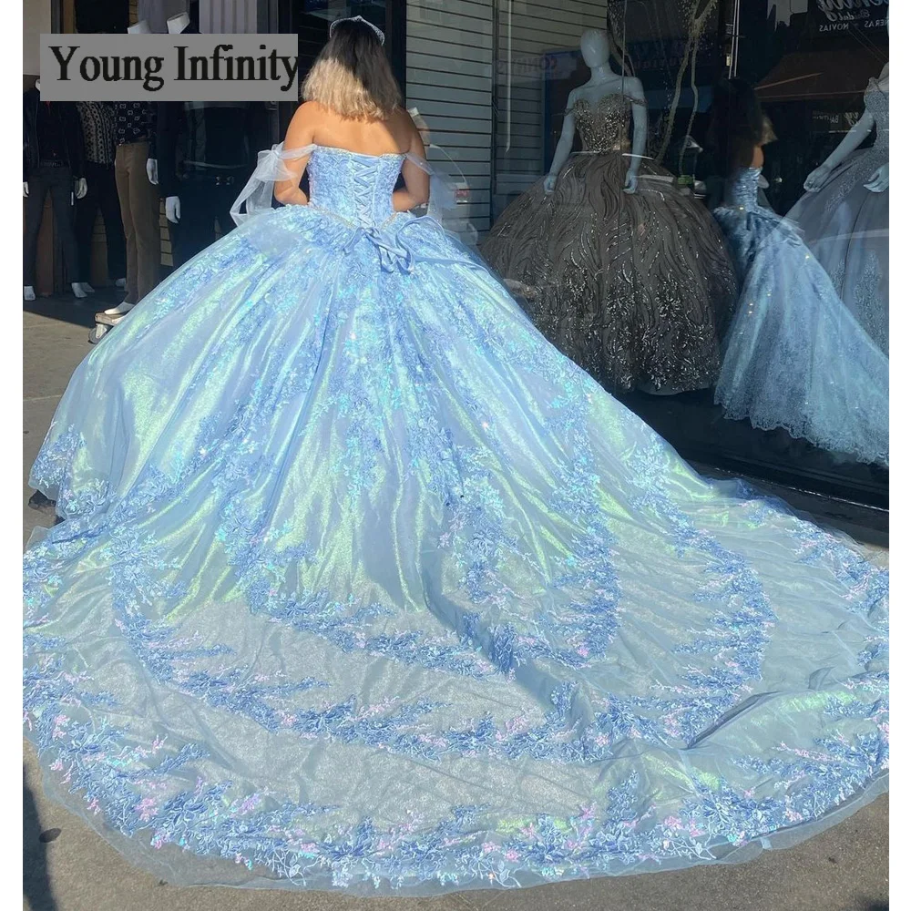 New Blue Quinceanera Dresses 2024 Sweet 15 16 Birthday Party Gown Vestidos Para XV Off Shoulder Princess Long Train Miss Pageant