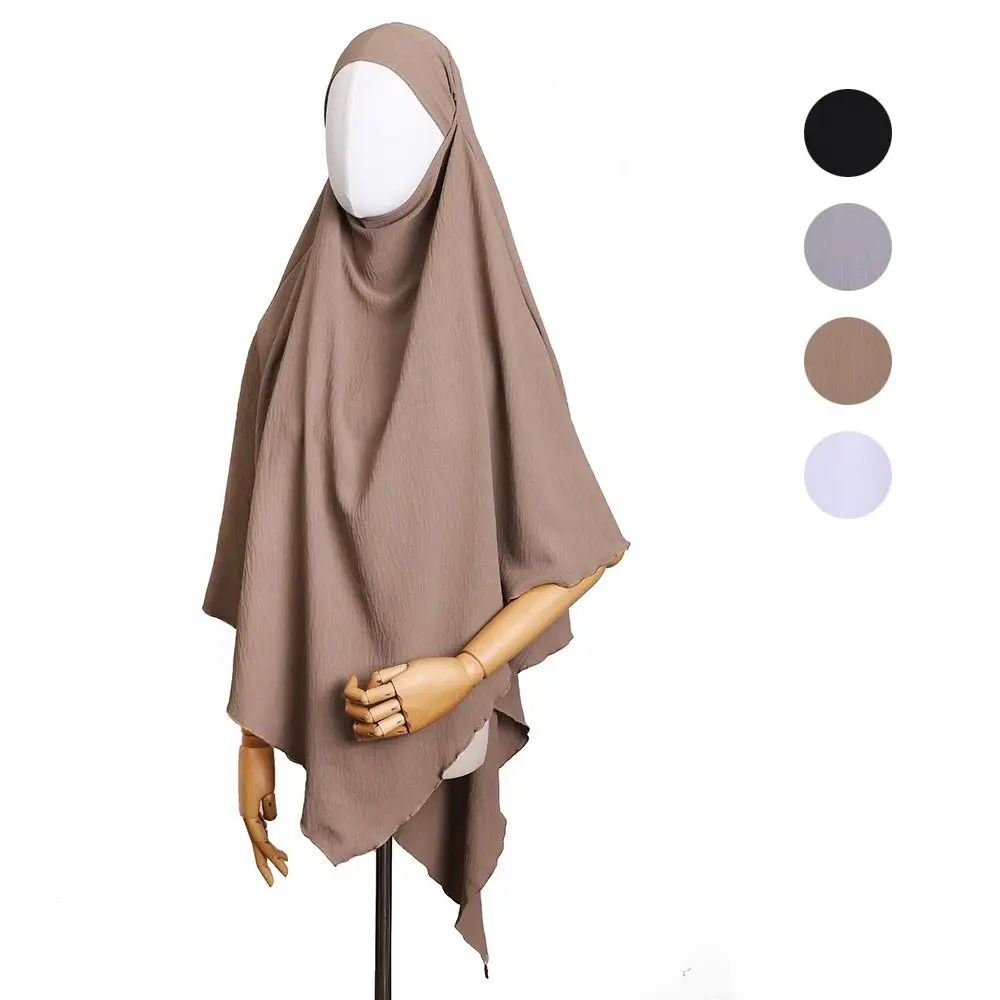 

Solid Color Elegant Muslim Head Covering Long Tie Closure Prayer Headscarf Breathable Ready to Wear Islamic Hijab for Women