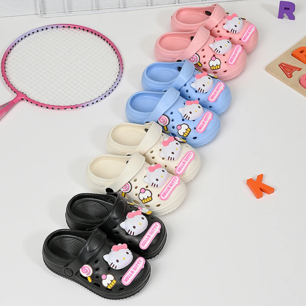 Summer Sanrio Children's Slippers DIY Cake Hello Kitty Cat Sandals Non-slip Soft Breathable Garden Beach Shoes for Boy Girl