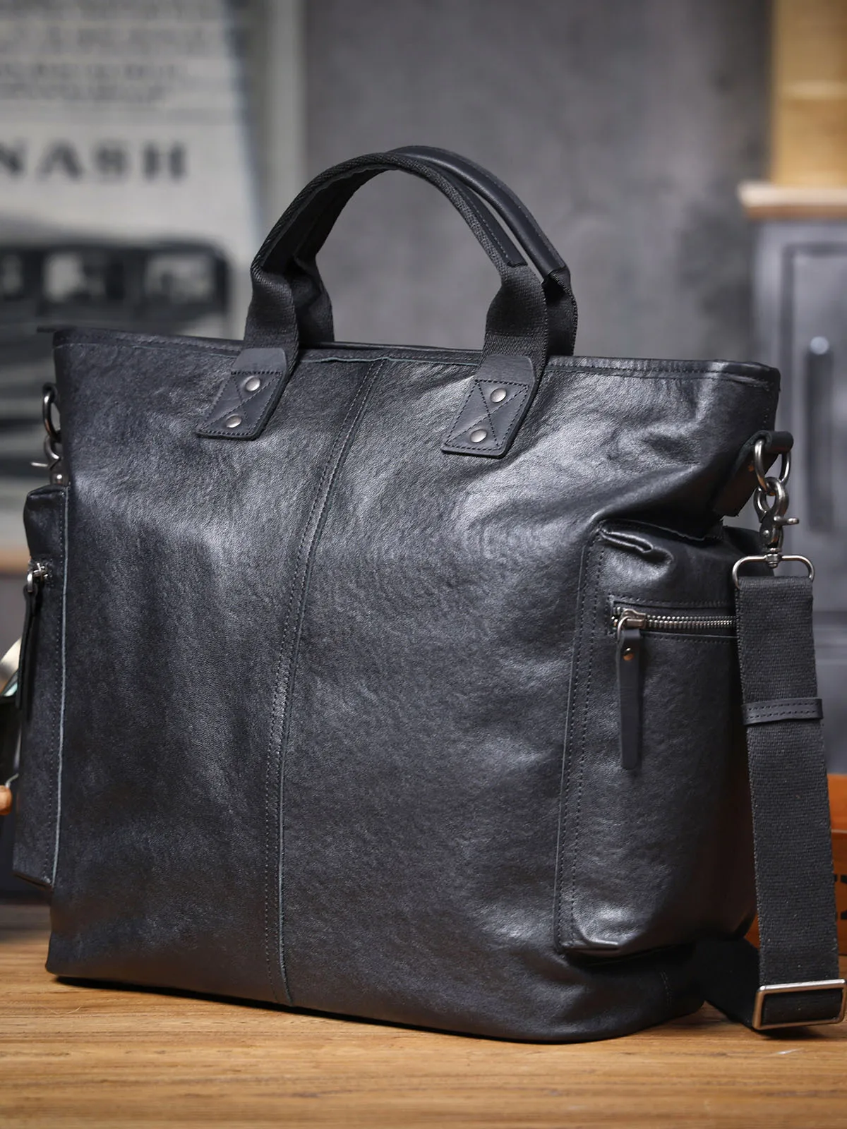 PNDME designers handmade vegetable tanned cowhide men's black briefcase genuine leather women large capacity laptop handbag