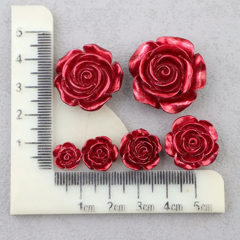 Vintage Roses Resin Cabochons Flatback for Scrapbook Crafts Beautiful Red Gold Silver Rose Flower Resin DIY Jewelry Accessory