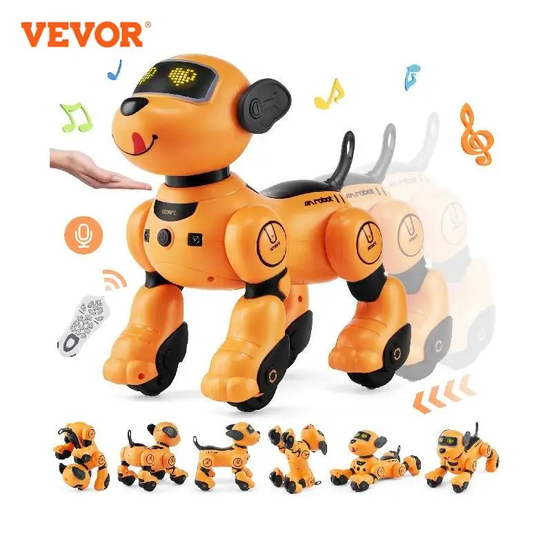 VEVOR - Juguete robot para perros con control remoto, 2,4 GHz, programable, interactivo, para niños, con función de seguimiento, control táctil y por voz, juguete acrobático RC para niños y niñas de 3 años en adelante