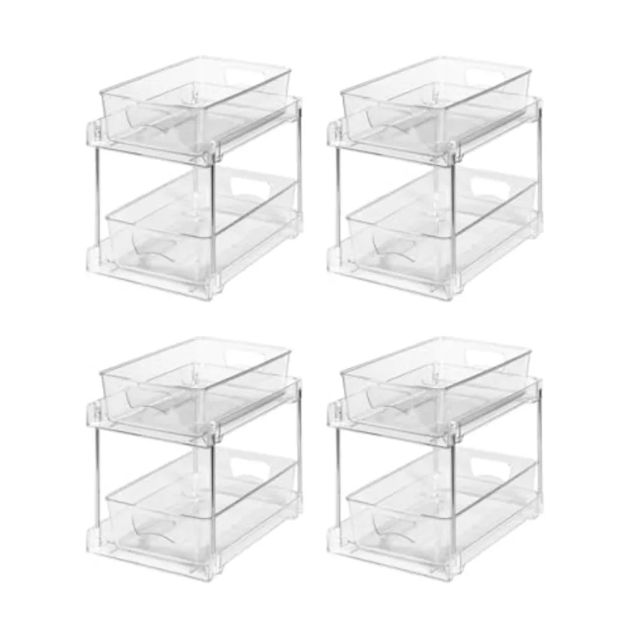 Clear Bathroom Organizers and Storage, 2 Tier Pull Out Under Sink Cabinet Organizer Plastic Drawer Organization and Storage for