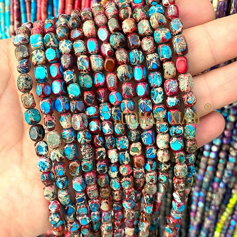 5-7MM Irregular Square Natural Stone Blue Red Sea Sediment Jasper Loose Spacer Beads for Jewelry Making Diy Bracelet Accessories
