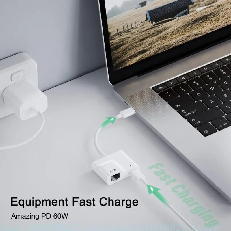 USBC إيثرنت OTG محول TypeC إلى كابل USB RJ45 10/100Mbps إيثرنت 60 واط شاحن ميناء محول لمحول الهاتف