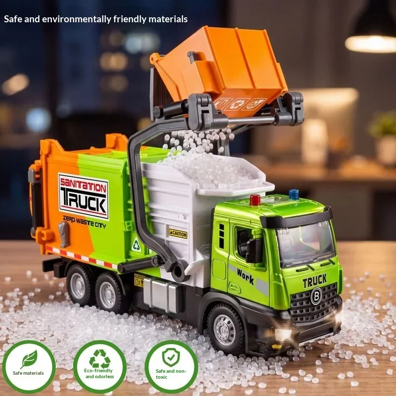 New Remote Control 1 64 Scale Alloy Sanitation Garbage Truck Model Electric Simulated Engineering Vehicle Hobby Collection Toy