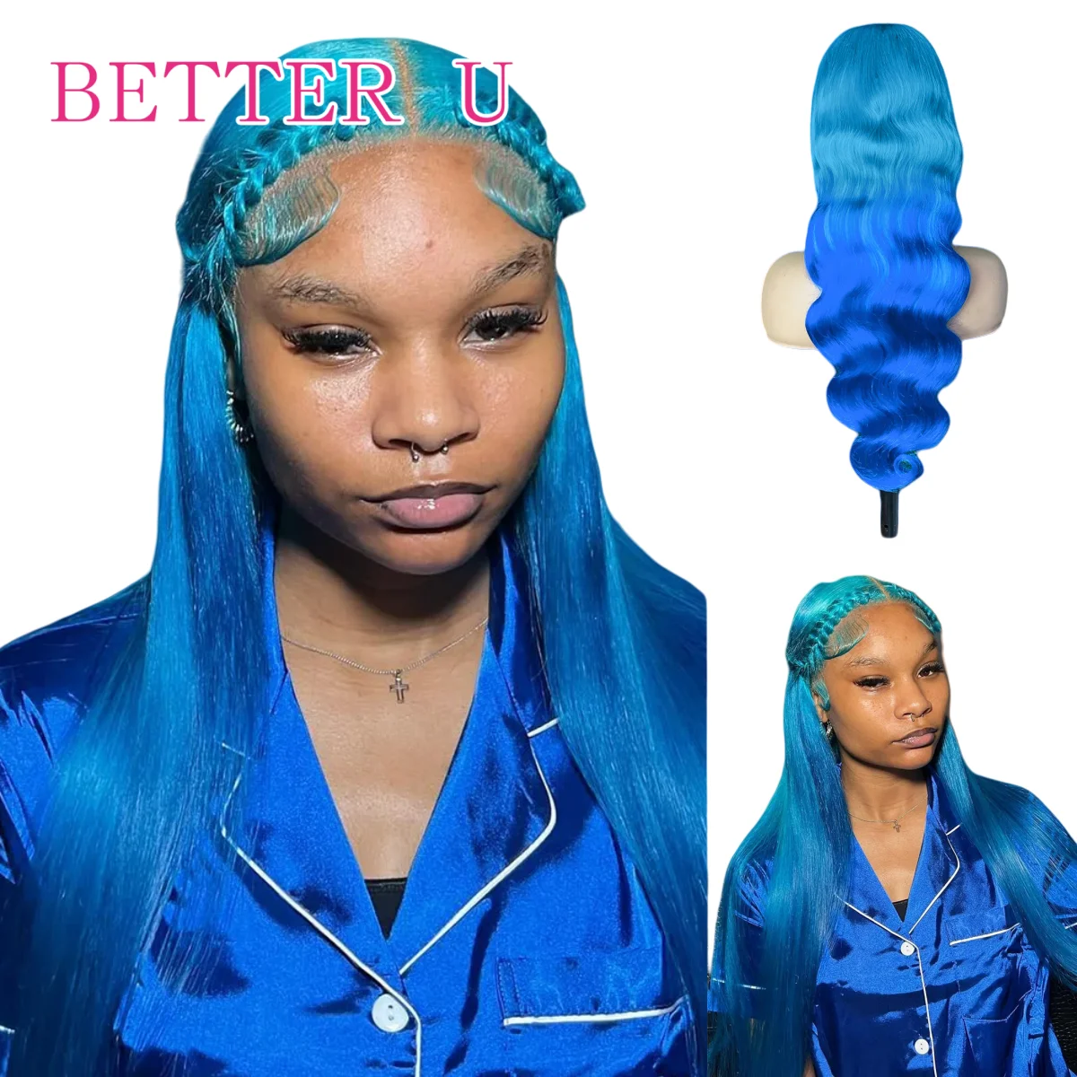 الجسم موجة أومبير الأزرق 13x6 الدانتيل أمامي خصلات الشعر المستعار الإنسان قبل قطعها الشعر البرازيلي لونين 13x4 الدانتيل شعر مستعار أمامي للنساء #1