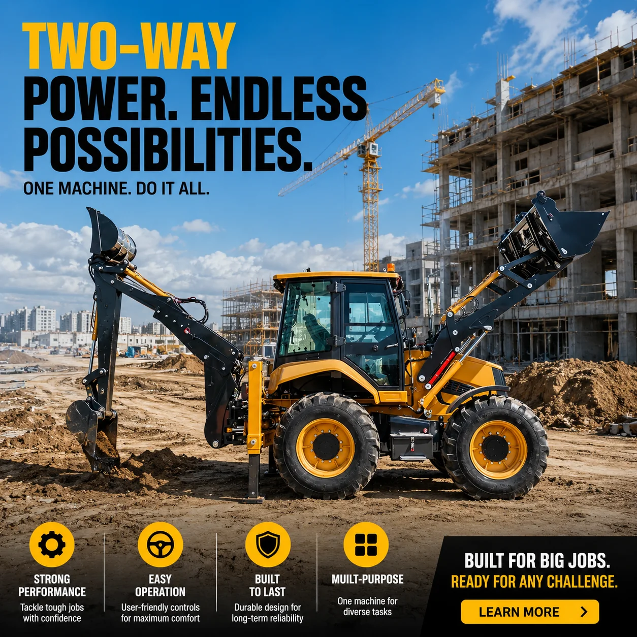 OEM Custom CE Euro 5 Backhoe Loader with Front Loader and Rear Excavator for Construction and Utility Work
