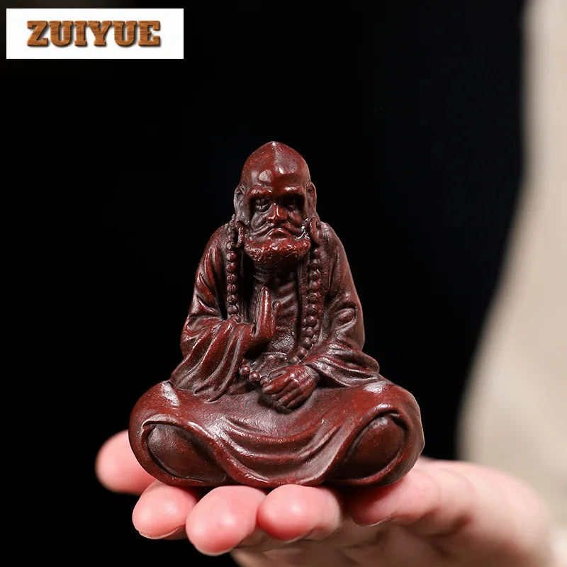 Creative Purple Clay Tea Pet Boutique Bodhidharma Statue Ornaments Handmade Buddha Sculpture Crafts Home Teaware Decoration Art