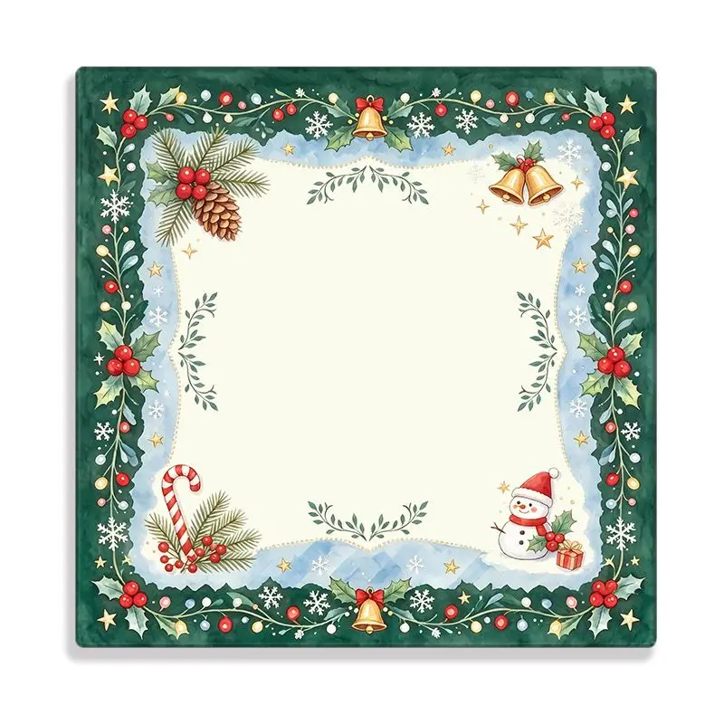 Christmas Square Table Mat Watercolor Snowman Bell Holly Berry Anti slip Heat resistant Table Mat Portable Desktop Decoration