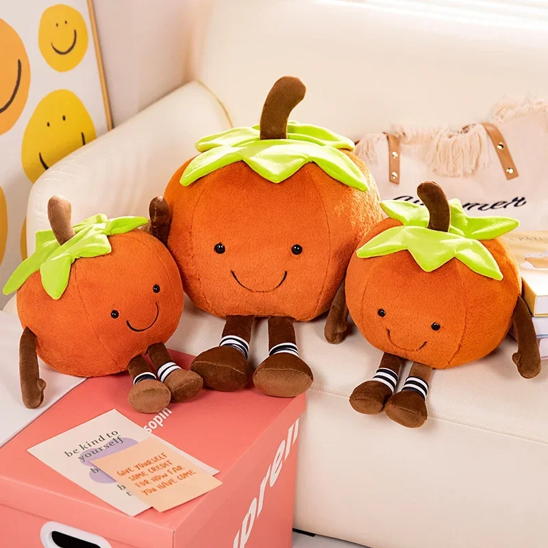 Hochwertige Cartoon Obst Persimmon Plüsch gefüllte Puppe Gemüse mit Bein weichen Plüsch Spielzeug Sofa Dekor Kind Geburtstags geschenk