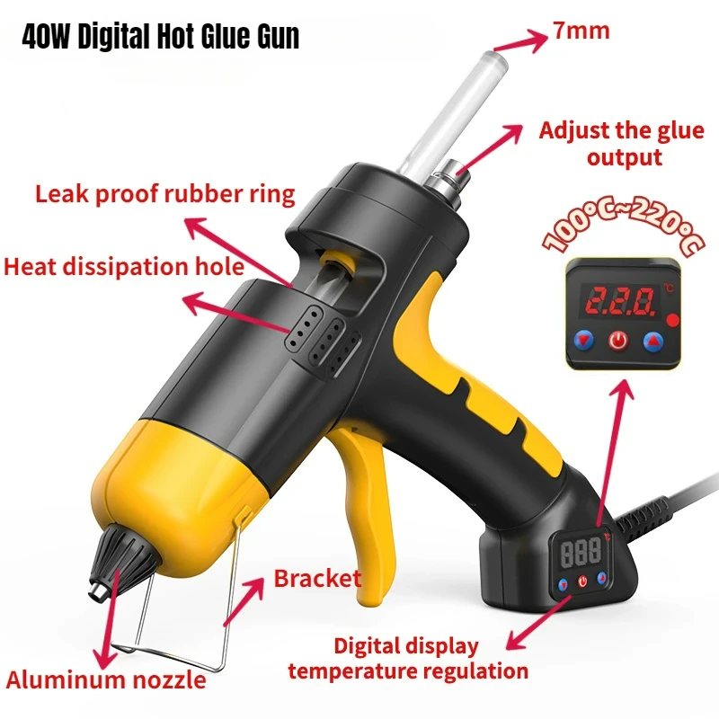 40W Mini Hot Glue Gun Adjustable Temperature Small Wired Hot Silicone Gun for Children's DIY Handmade Tools with 7mm Glue Sticks