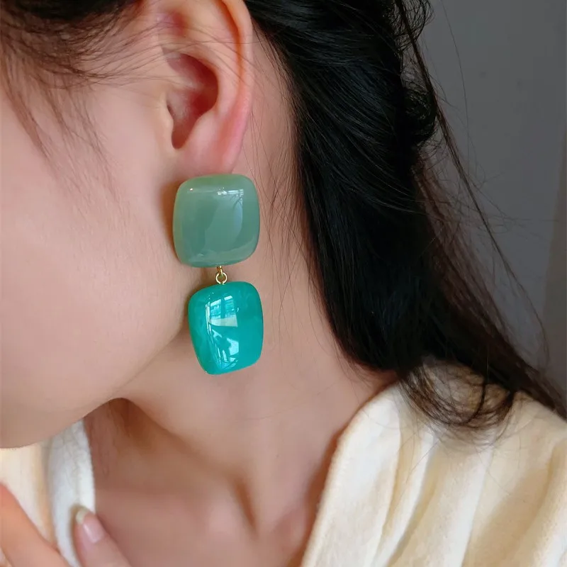 Statement Fashion Resin Geometric Drop Earrings Personality New Red Blue Green Big Pendientes Mujer