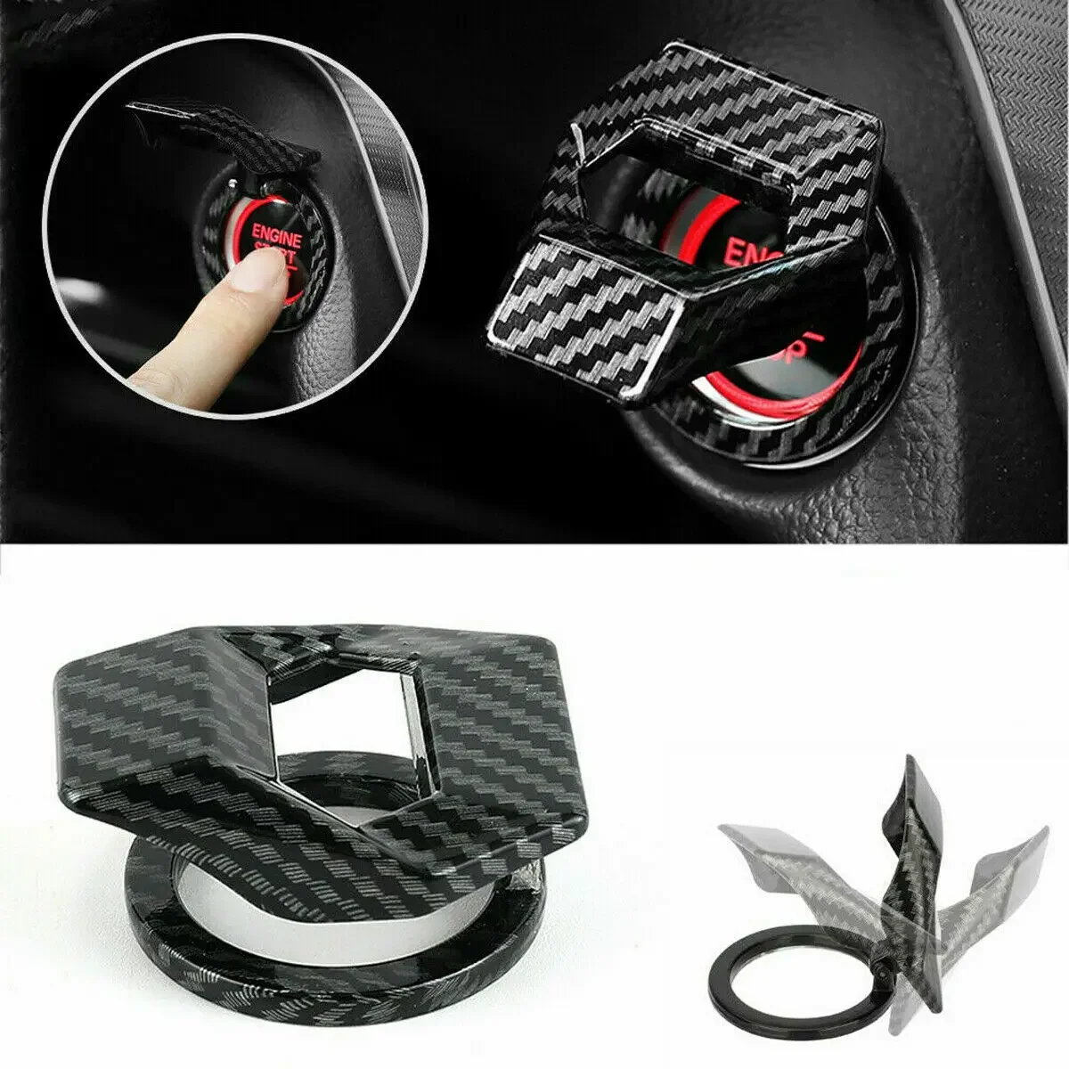 Carbon Fiber Style Car Engine Start Button Cover for BMW 1 2 3 4 5 6 7 Series X1 X3 X4 X5 X6 E60 E90 F07 F10 F15 F30