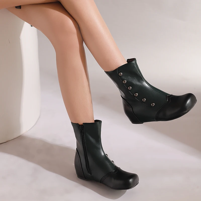 Kcenid المرأة جولة تو حذاء من الجلد موضة زخرفة المعادن مختلط الألوان الأحذية الحديثة السيدات حجم كبير 34-50 حذاء كاجوال #3