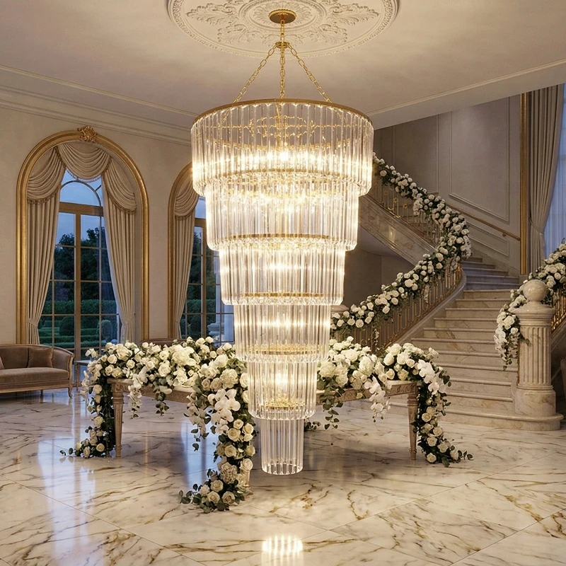 120 CM Luxury Wedding Props Crystal Chandelier 6 layers Multi-Tier Decoration for Stage Banquet Hall Party Lighting Decoration