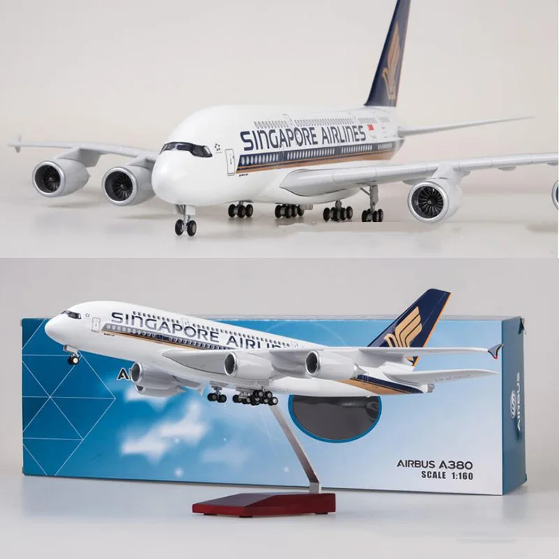 1/160 Scale 50.5CM Airplane Airbus A380 Singapore Airline Model W Light and Wheel Diecast Resin Plane For Collection Display Toy