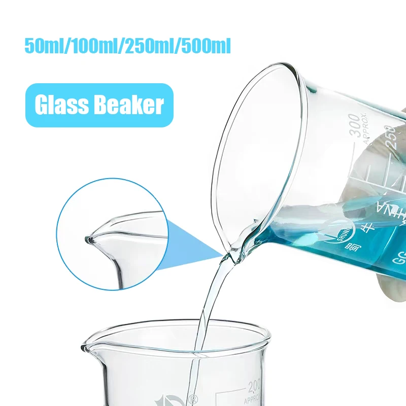 50ml/100ml/250ml/500ml Glass Transparent Beaker Flask Thickened With Spout Different Sets Lab Heat-resist Scaled Glass beaker