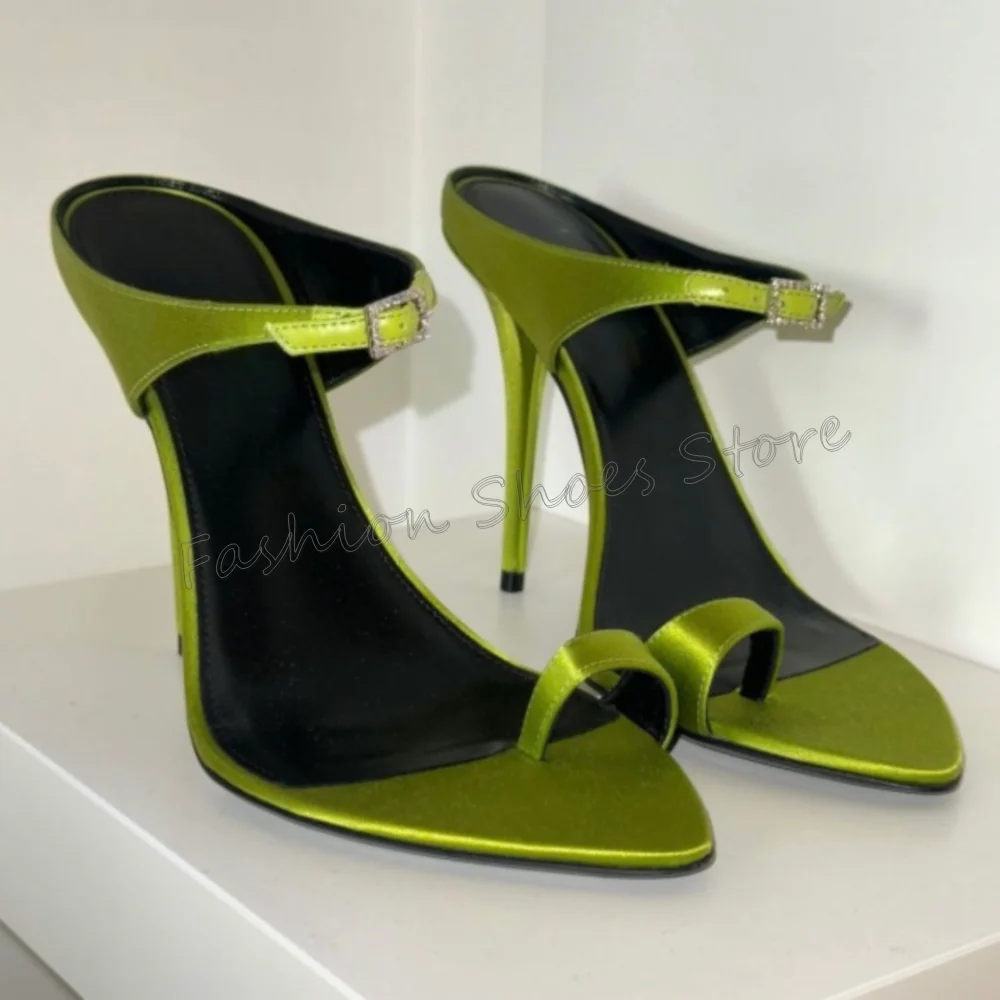 

Green Toe Clip Pointed Toe Slippers Buckle Strap for Women Thin High Heels Fashionable Dinner Party 2025 Zapatos Para Mujeres