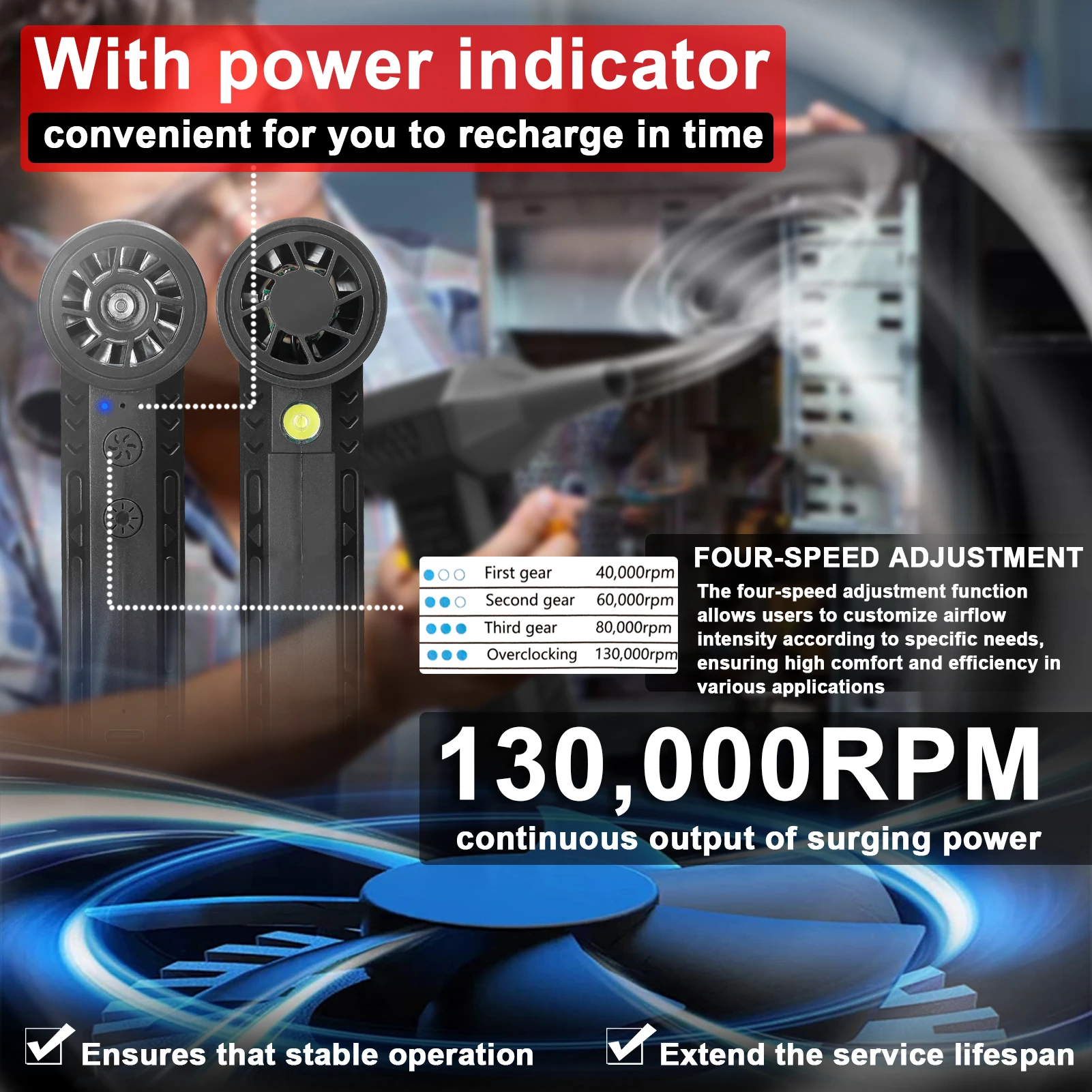 

Ручной турбовентилятор, 130 000 об/мин, 21 В, литиевый жестокий вентилятор для мойки автомобилей/пылесборника, IP54, пылезащитный очиститель клавиатуры с 3-скоростной струей CE