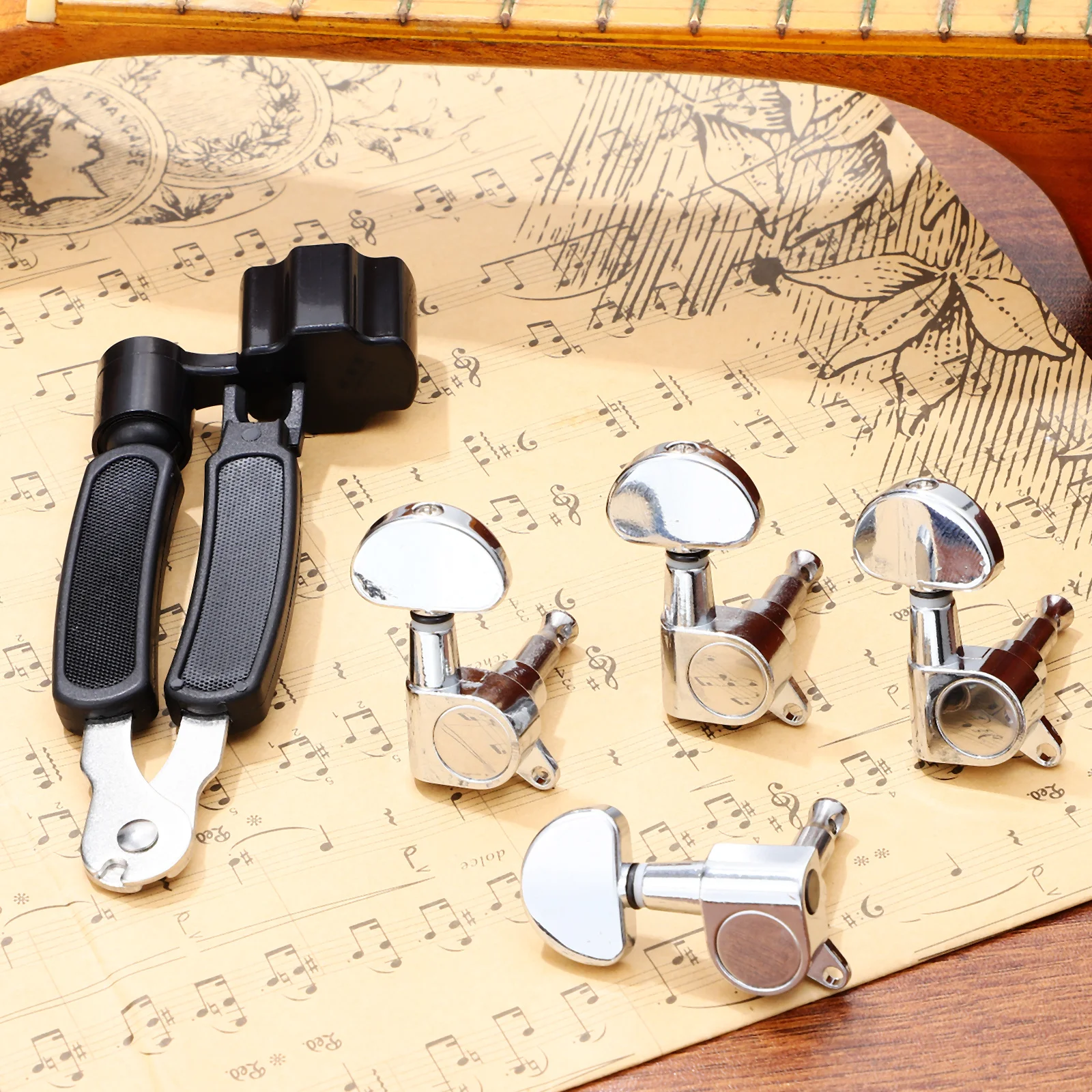 

1 Set Guitar Tuning Pegs Premium Zinc Alloy Professional Replacement Parts Closed Machine Head 3-In-1 String Winder Tool Guitar