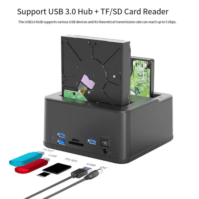 7-In-1 HDD Docking Station USB 3.0 To SATA Adapter For 2.5&3.5 Inch SSD HDD Multi-Function Hard Drive Enclosure Dock(US) US Plug