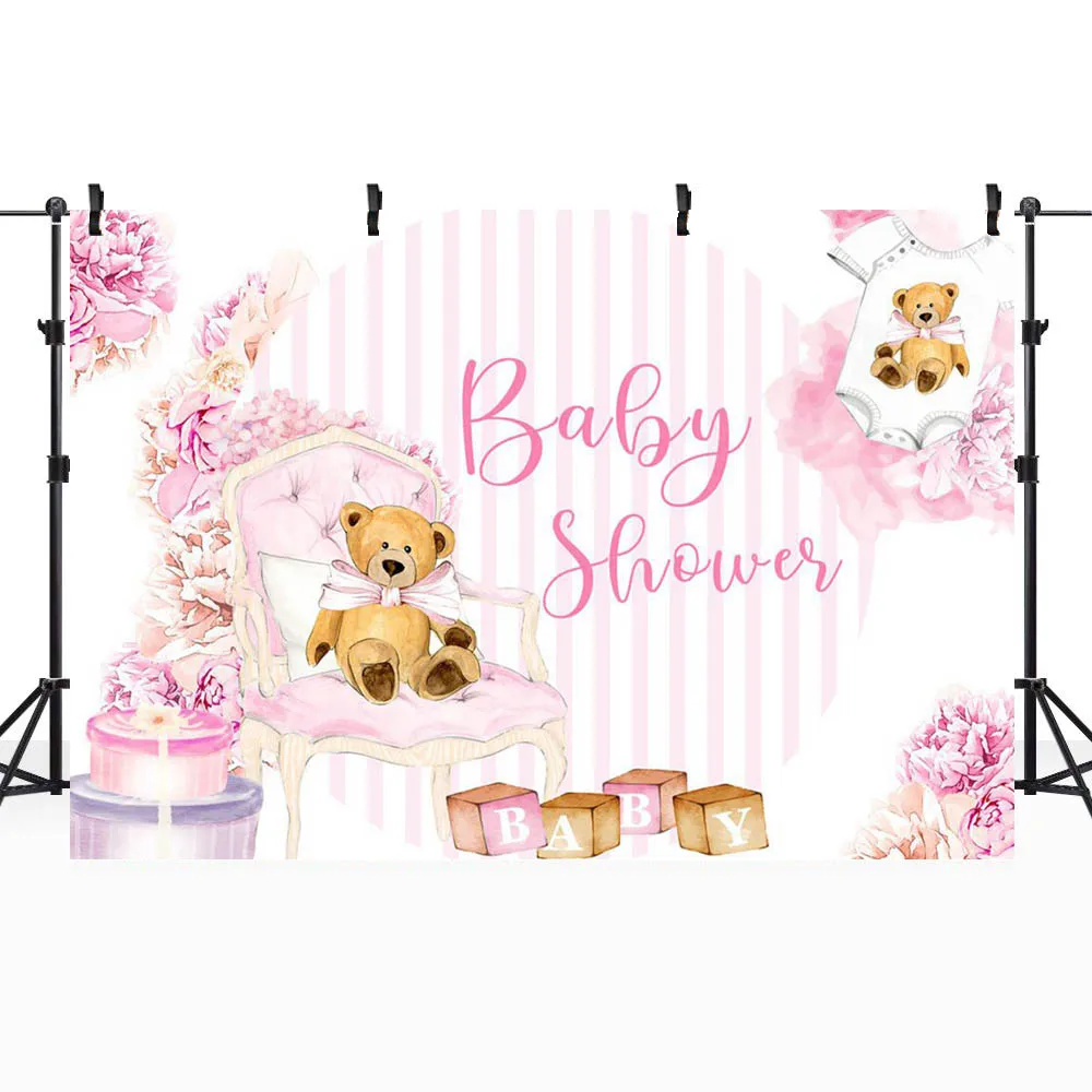 Mocsicka Brown Little Bear Newborn Baby Shower Photography Backdrops Blue Pink Floral Birthday Cake Smash Photo Background Props