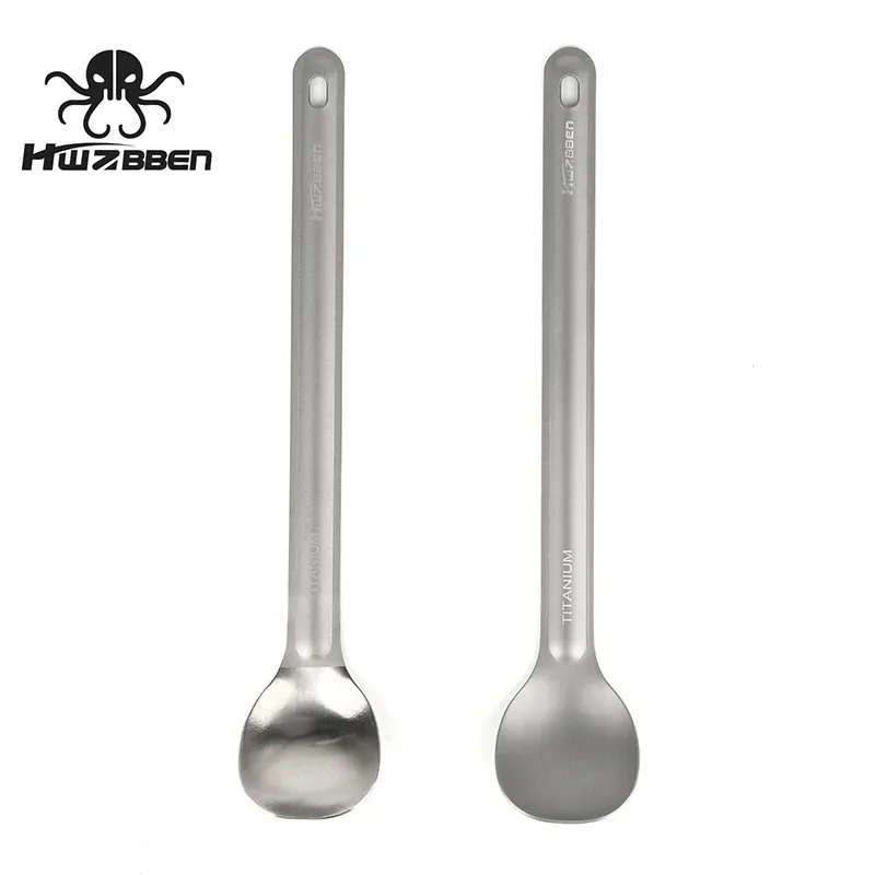 HWZBBEN Ti53 Pure Titanium Long spoon for kitchen children Outdoor Camping Tableware