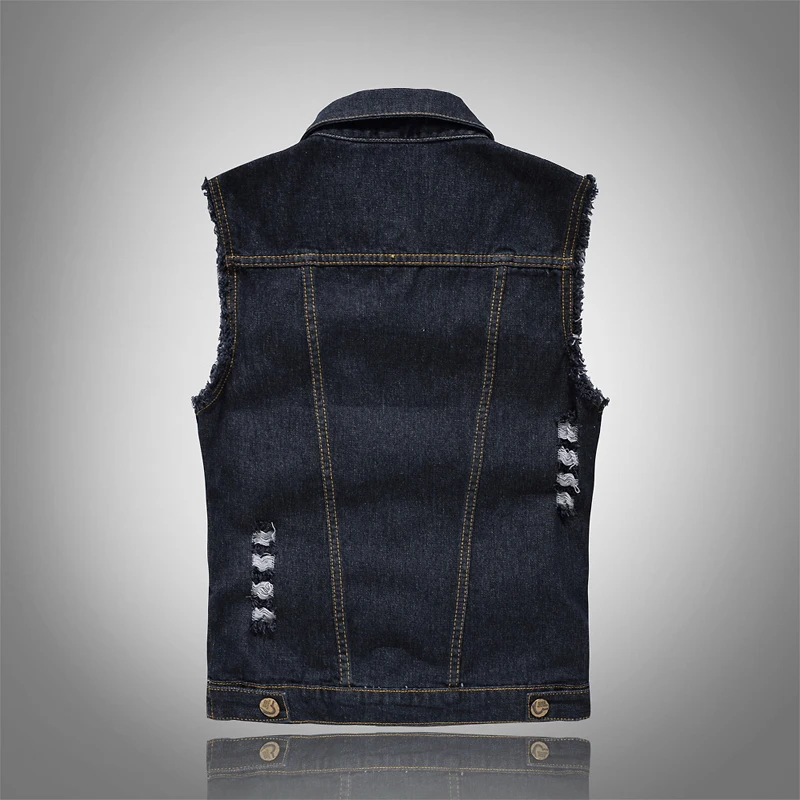 Autumn Men's Denim Vest Men Retro Streetwear Ripped Jean Sleeveless Jackets  Fashion Cotton Windbreaker Waistcoat Men Clothing