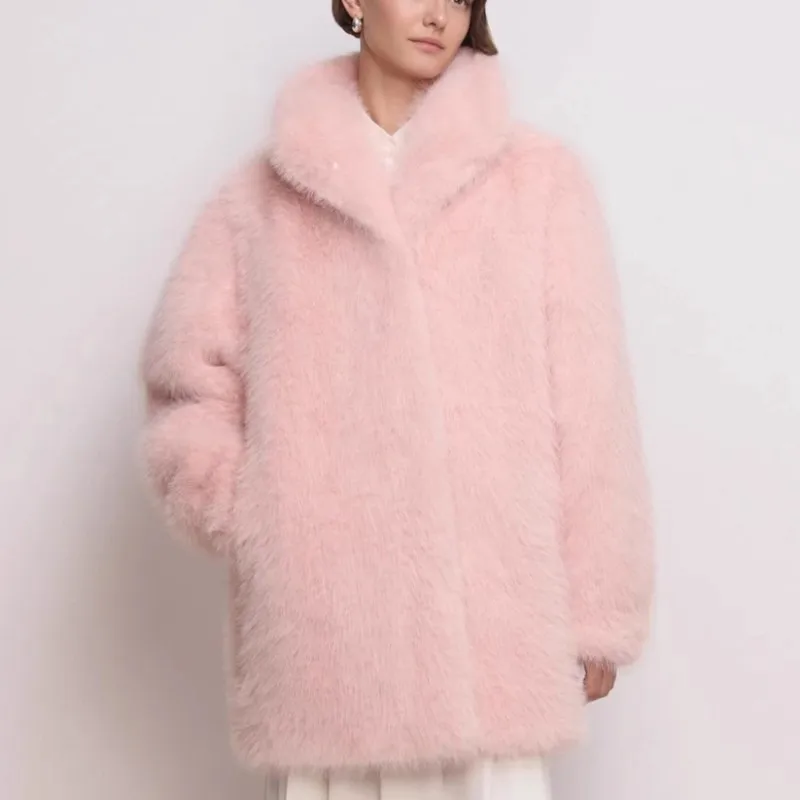 

2025 женские зимние новые белые розовые пушистые куртки из искусственного меха, повседневная теплая верхняя одежда с плюшевым мехом, модное пальто, стильная меховая куртка, пальто