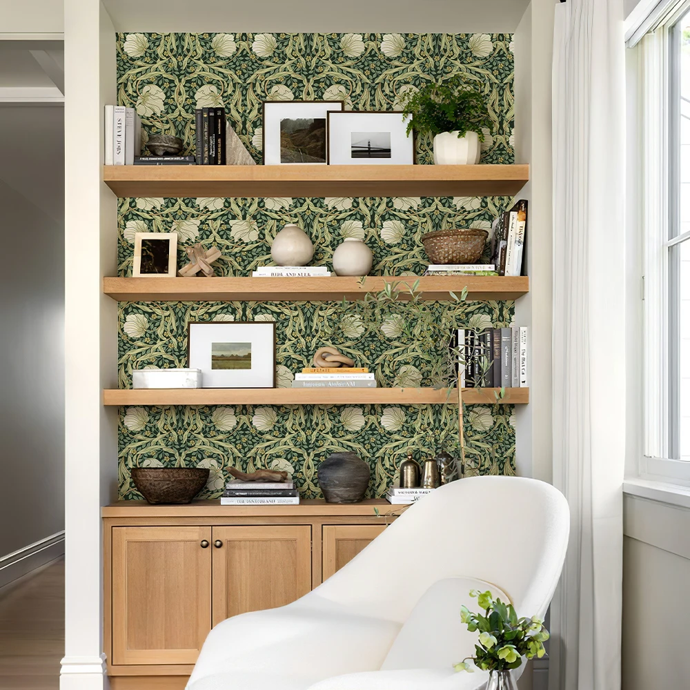 Green Gloral Vinyl Wallpaper Peel And Stick Leaves Living Room Wall Decor Waterproof Self Adhesive Bathroom Kitchen Decoration