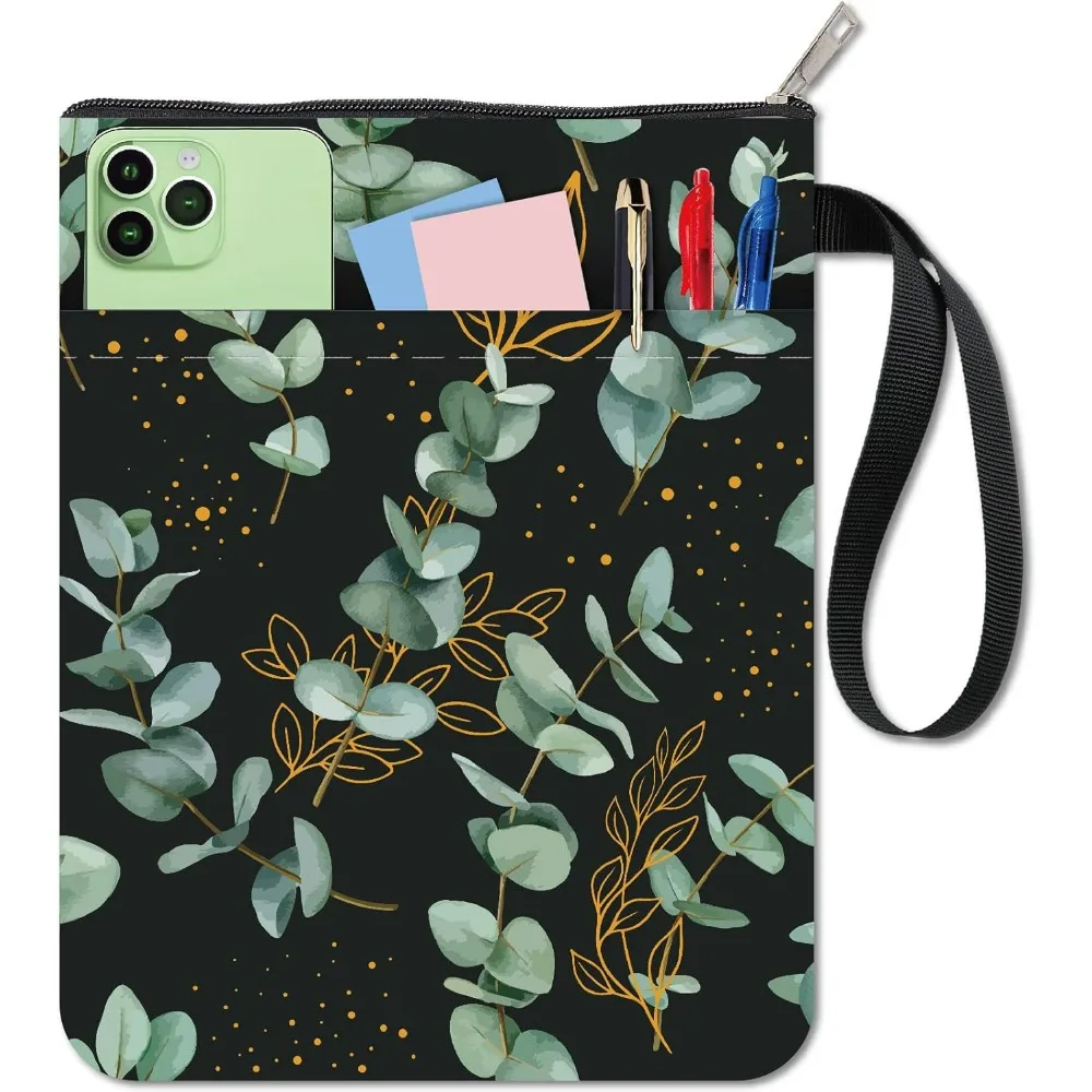 Eucalyptus Leaf Book Cover Botanical Book Sleeve 11x8.7inch Zipper Front Pocket Washable Fabric Pouch Protector