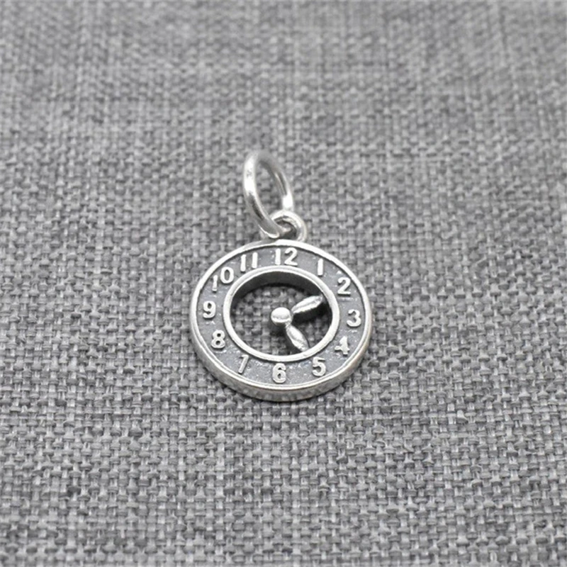 2 Pieces Circle Clock Charms in 925 Sterling Silver for Necklace and Bracelet Making