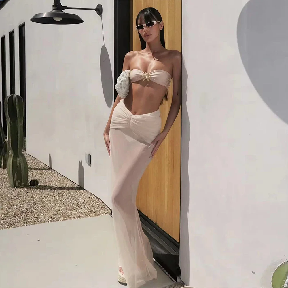 Sexy Starfish 3 pezzi Micro Bikini Costume da bagno donna 2024 Costumi da bagno Costume da bagno Beachwear con gonna lunga Bikini Set Biquini