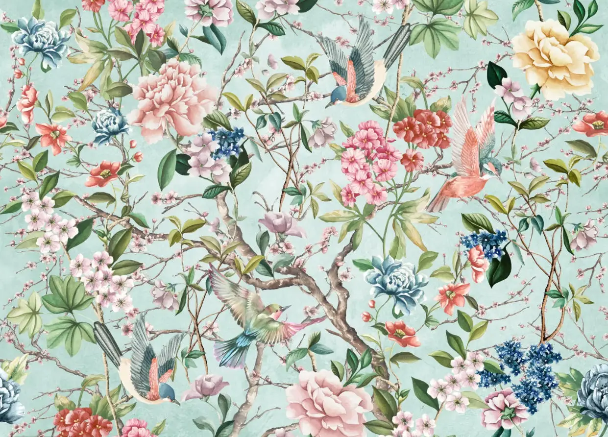 

Customized wallpaper French retro flower and bird living room sofa TV background wall foyer decoration 3d wallpaper