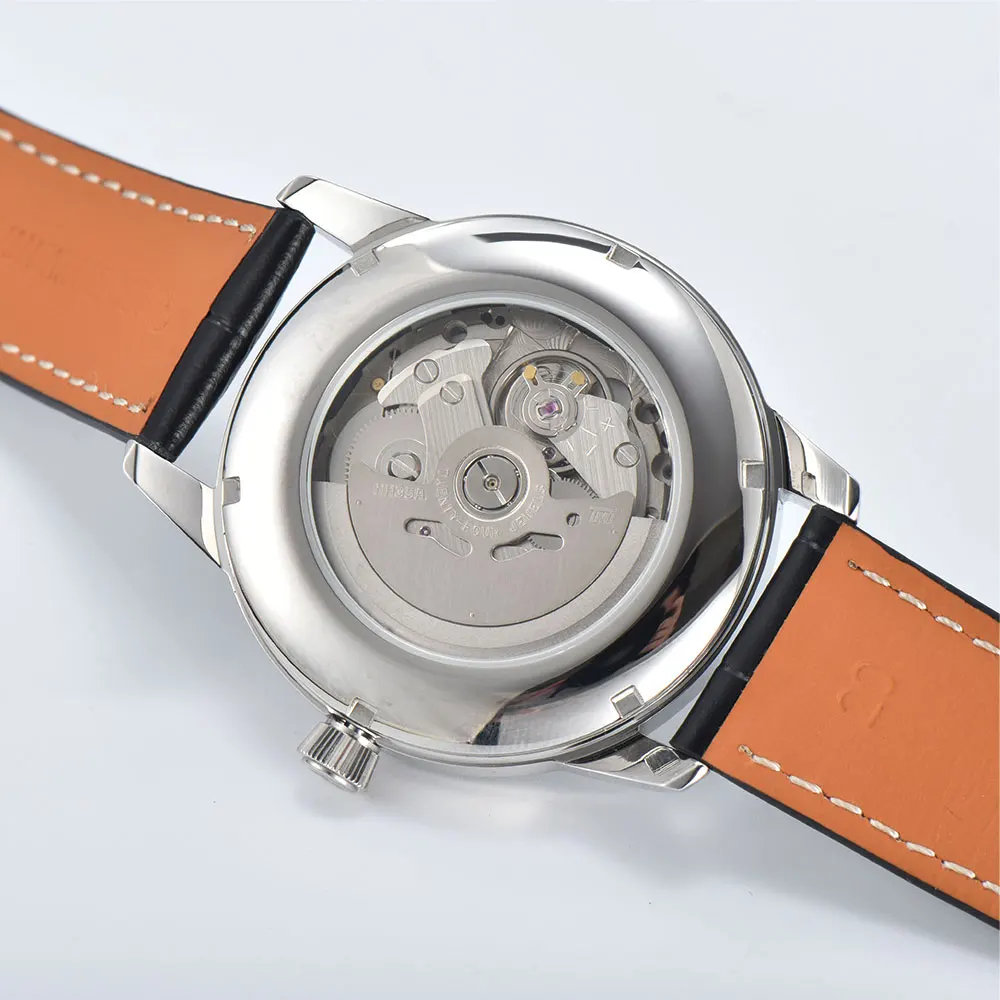 Relógio masculino personalizado de 40mm, relógio mecânico automático com cúpula de vidro mineral, relógio à prova d'água para homens de negócios