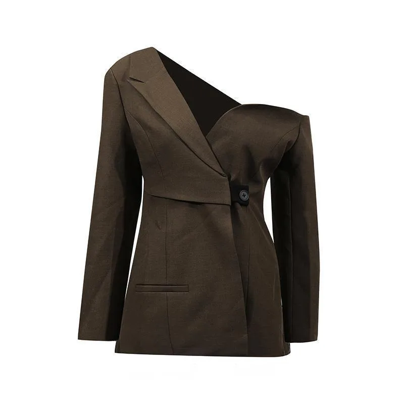 HKSH Lente Herfst Nieuwe Vrouwen Blazer Asymmetrisch Ontwerp Enkele Knop Taille Cinching High-End Elegante Mode Ins Jas HK12188
