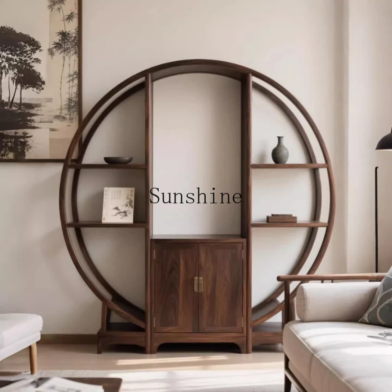 

North American Black Walnut Bogu Shelf Minimalist Solid Wood Duobao Pavilion Round Shelf