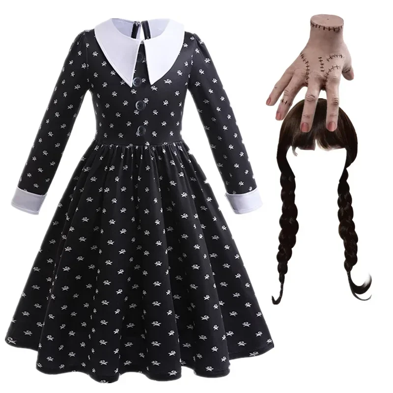 Wednesday Addams Girls Costume Cosplay Princess Costume Birthday Disguise Children Halloween Clothing Carnival Party Black Dress