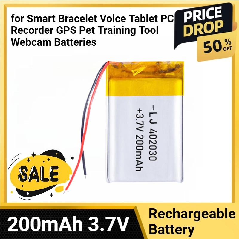 

402030 Lithium Polymer Battery 200mAh 3.7V for Smart Bracelet Voice Tablet PC Recorder GPS Pet Training Tool Webcam Batteries