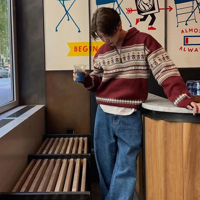 

Cross-Border Knitted f-High Collar Couple's Jaet Retro Hong Kong Sle Casual Faion Urban Wear Soft Long Sve Sweater