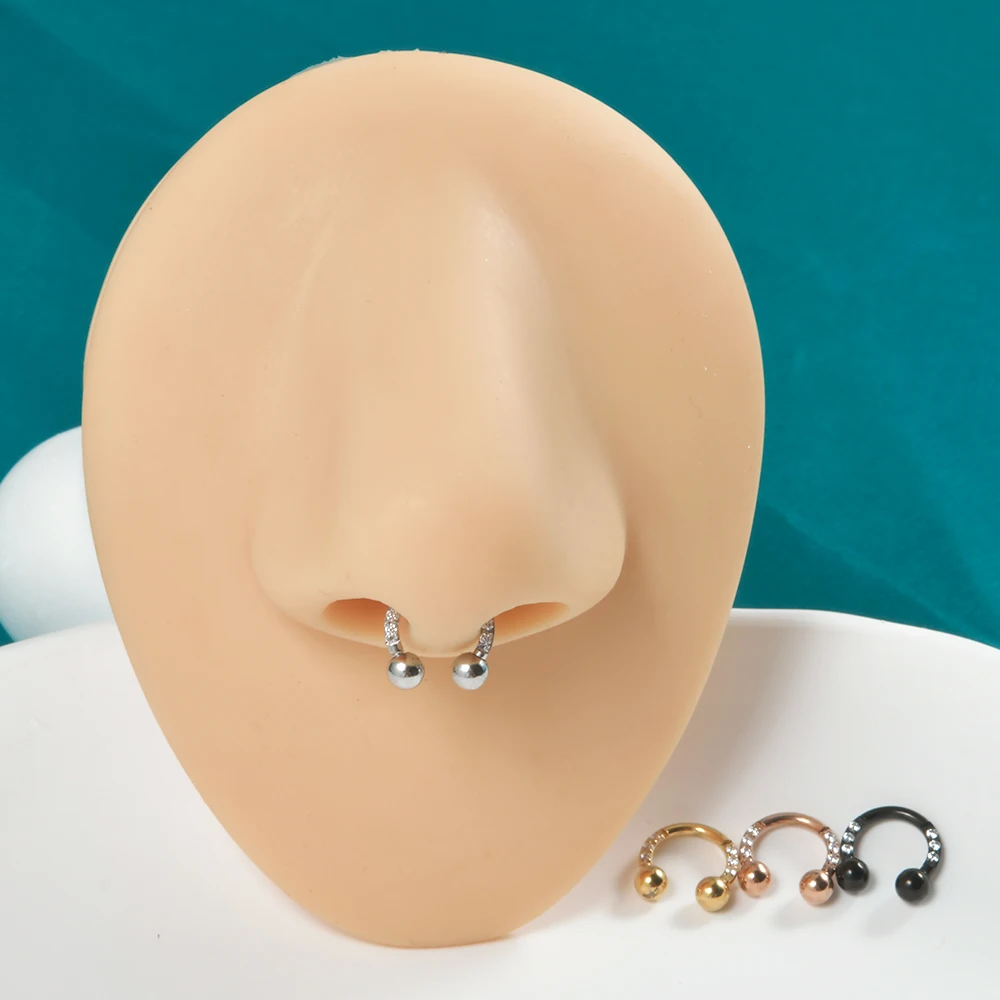1P Surgical Steel Front Paved Zircon Horseshoe Barbell Nose Ring Labret Lip Hoop Cz Ear Cartilage Tragus Daith Piercing  Jewelry
